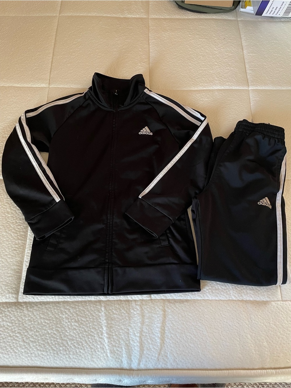 adidas Black Track Jacket and Pants Set with White Trim